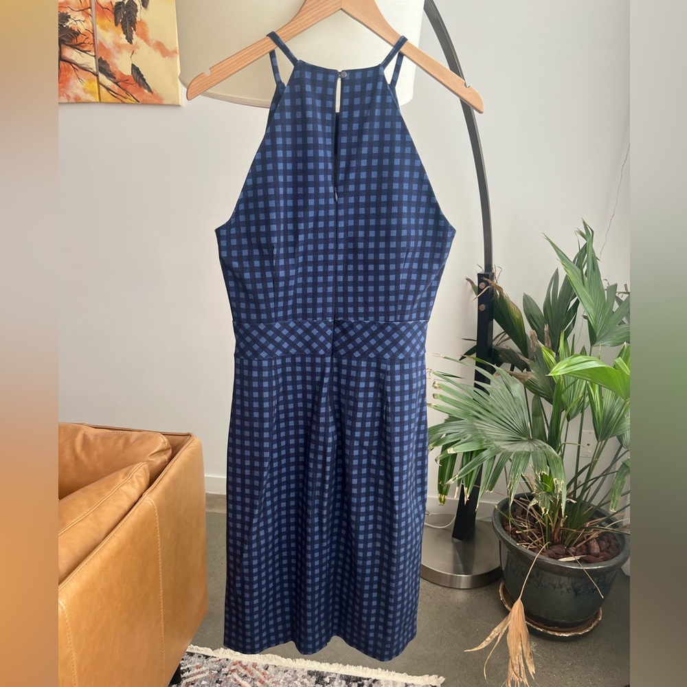 Banana Republic Navy Blue Patterned Halter Sheath Dress - Picture 4 of 6